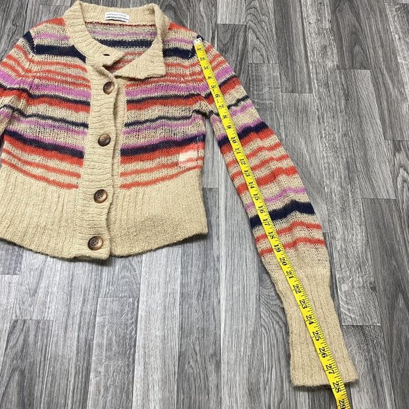 URBAN OUTFITTERS Button Down Round Neck Tan Striped Cardigan Sweater Women's L - Picture 11 of 12